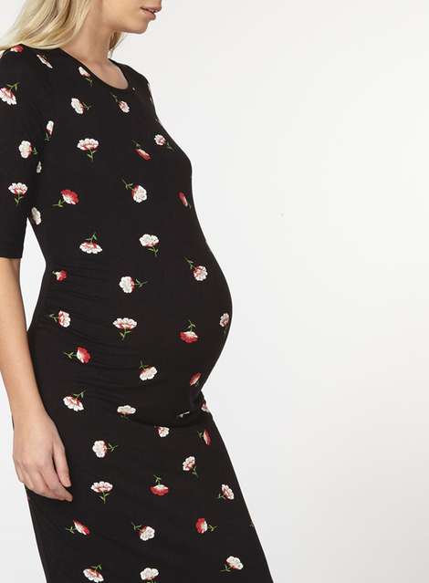 Maternity Black Floral Ruched Dress